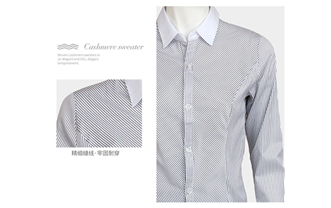 河源白領黑色對斜條女棉質士長袖襯衫